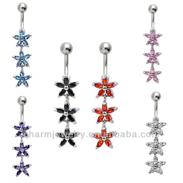 14G Stainless Steel Gems Curved Bar Belly Navel Ring BER-020